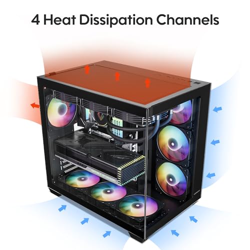 Gabinete para PC Vetroo AL900 ATX con personalización ARGB y ventiladores PWM | Vista completa de 270° con vidrio templado, soporta radiador de 360 mm y hasta 10 ventiladores, listo para USB-C, compatible con GPUs de serie 50 - Negro miniatura 7