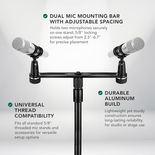 Image of K&M Konig & Meyer 23550.500.55 Microphone Bar | Adjustable Positioning for Two Mics or Booms | 5 /8 inch Thread Stand Connector | Professional Choice Made in Germany Black