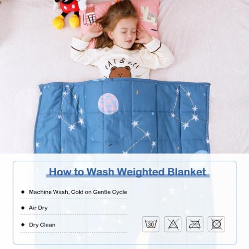 Uttermara Weighted Blanket 7 lbs, Ultra Cozy Minky Fleece and Cotton Sided with Cartoon Patterns, Reversible Heavy Blanket Great for Sleeping, 36x48 inches, Blue Star Moon