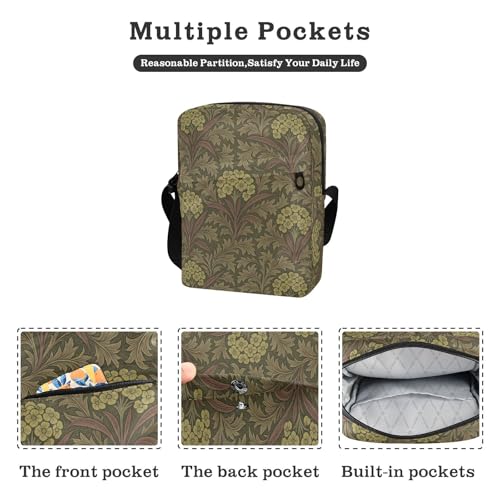 KLL Vintage Euphorbia Flower Pattern William Morris crossbody messenger bag Vegan Leather shoulder bag men Shopping Shoulder Handbags For Women2