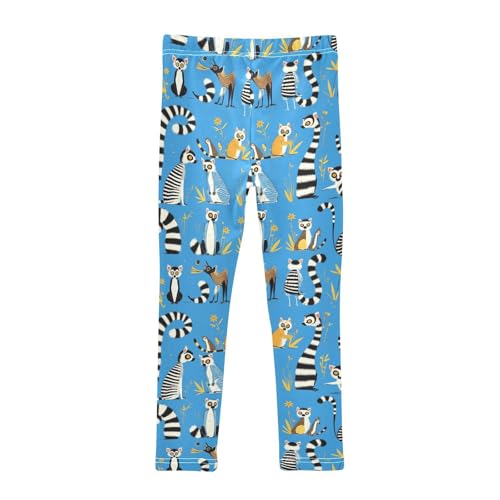 Lemurs Madagascar on Blue Pattern Kids Baby Girls Legging Comfortable High Waisted Yoga Pants Running2