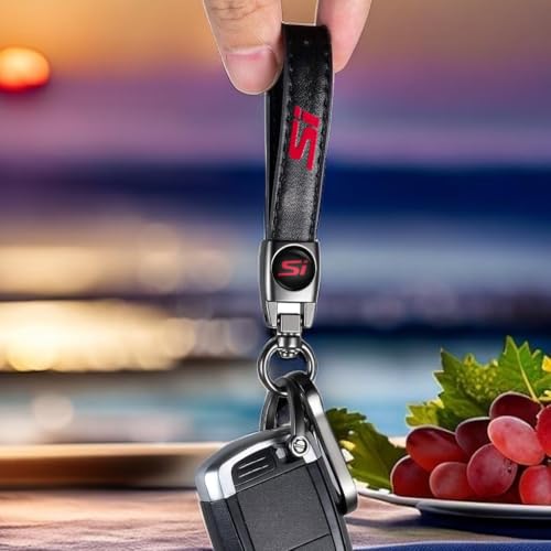 Image of HUIANTS Black Leather Car Keychain Metal Car Keyring Compatible with Honda Civic Si Accessories, Keychain Keyring Family Present for Civic Owners (for SI)