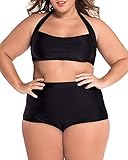 Lalagen Women's High Waist Halter Bandeau 2 Piece Plus Size Bikini Swimsuit black XXXL