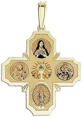 Vista 4 de PicturesOnGold.com Medalla religiosa de comunión de cuatro vías - 1 pulgada x 1 pulgada sólido oro amarillo de 14 quilates, Oro amarillo, No es una