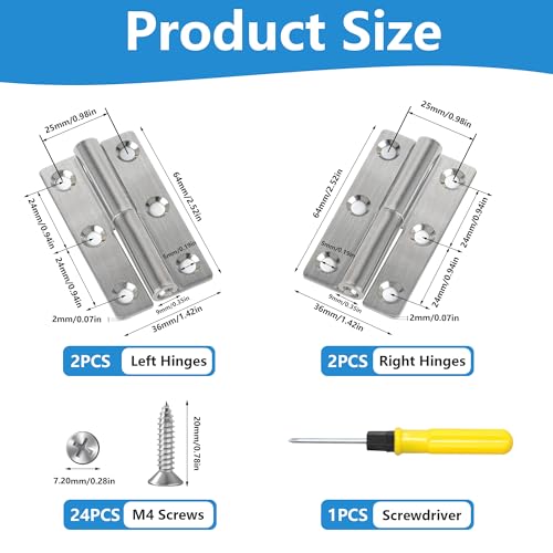 DesertBoy 4 Pcs Detachable Door Hinges, 2.5 Inch Stainless Steel Lift Off Hinge - Image 2