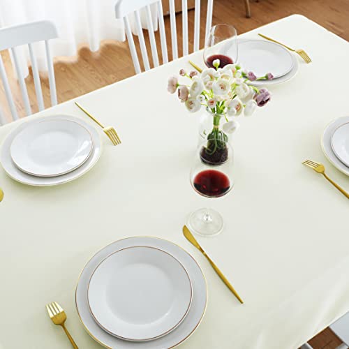 Image of FOLINS&HOME Cream Rectangle Tablecloth 60 x 120 Inch Waterproof Table Cloth
