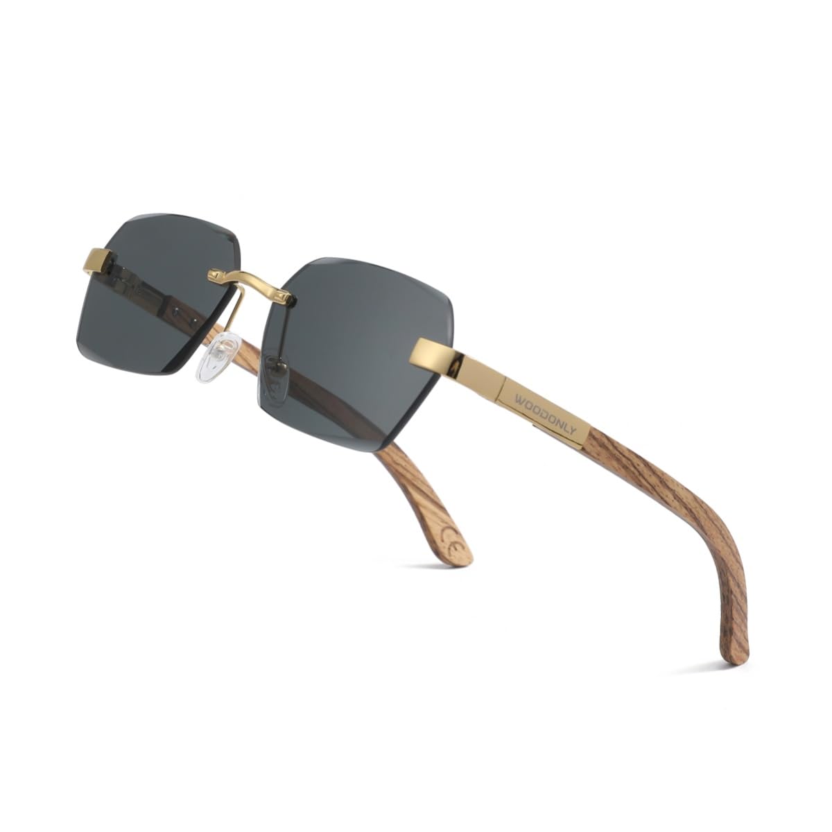 Gafas de sol de madera sin montura - Gafas de sol de moda con montura de metal y funda de bambú para hombre y mujer Regalos perfectos