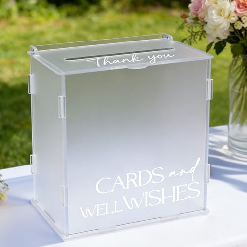 Image of Frosted Acrylic Wedding Card Box, Elegant Matte Gift Card Holder with Slot for Cash Gifts Envelopes, Decorative Table Decor for Wedding Reception Birthday Baby Shower & Graduation Party