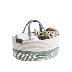 DECOMOMO Baby Caddy Organizer, Diaper Caddy Basket, Baskets for Baby Shower Gifts (Sage Green & White, Extra Large)
