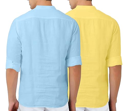 Image of FINIVO FASHION Men's Cotton Blend Solid Full Sleeve Combo Short Kurta Shirt, Regular Fit Solid Pattern Mandarin Collar Straight Kurta Shirt