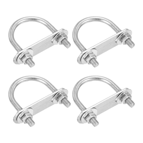 Image of DTGN M6x33x53mm U Bolts Round Kit - 4Set - 304 Stainless Steel U-Bolt Kit with Nuts, Washers, Frame Plate - Good for Pipe, Trailer, Automotive, Leaf Spring Fastener
