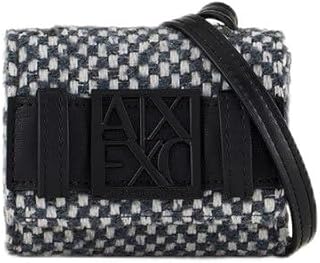 Armani Exchange Women's Small Tri Fold Snap Wallet, White/Blue, One Size