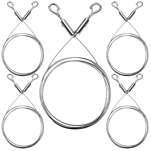Image of 5Pcs 6.6FT Adjustable Heavy Duty Picture Hanging Wire, Double Carabiners Stainless Steel Wire Rope Hooks for Hanging Art Projects Mirrors Paintings Mirrors Lamps & More Holds Up to 66lbs