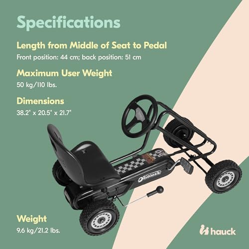 Image of hauck Lightning Ergonomic Pedal Ride-On Go Kart Toy for Boys and Girls, Black
