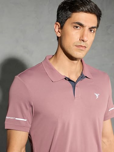 Image of TECHNOSPORT Men's Solid Slim Fit Polo Collar T-Shirt TECHNOCOOL+ Half Sleeve Button Polyester for Gym Running Workout UPF50+ Anti Odour