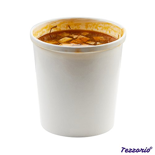 (Set of 25) 16 oz White Paper Soup Containers with Lids Combo Pack, Hot/Cold Disposable Pint Containers, Ice Cream/Frozen Yogurt Cups, Take Out/to-Go Deli Containers by Tezzorio