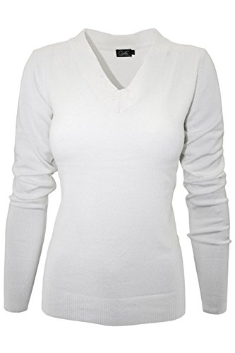 makeitmint Women's V-Neck Pullover Knitted Sweater w/Wide Rib