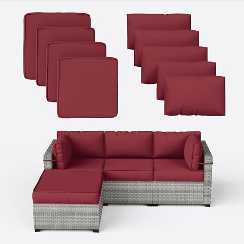 Kimunuk 9 Pcs Patio Cushion Covers Outdoor Patio Cushions Covers, Replacement Waterproof with Zipper for 5 Pcs Patio Furniture Set, Patio Sofa Couch 4 Sizes, Covers Only