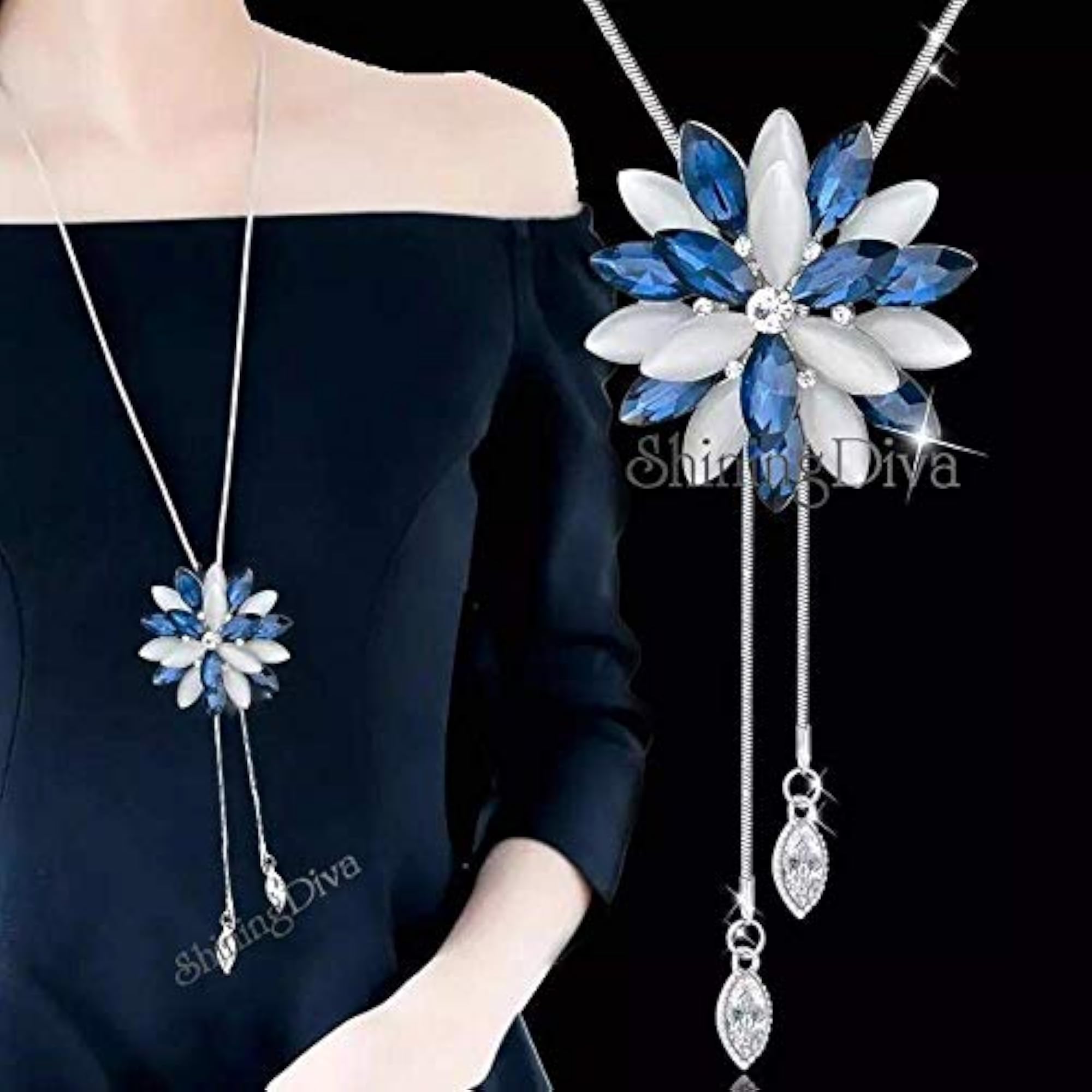 Women's Stylish Crystal Flower Silver Plated Pendant Necklace