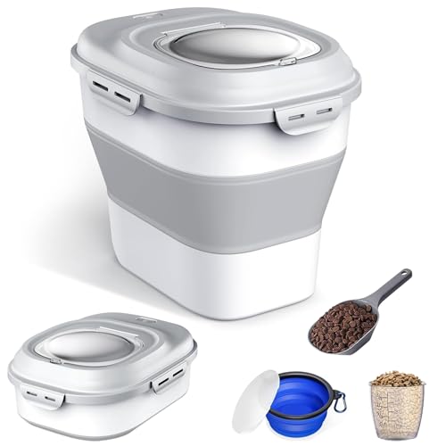 Etievort Contenedor Comida Perro, Contenedor Pienso 12KG, Contenedor Pienso Perro Gato Plegable Cubo Caja Almacenamiento Comida con Pala y Taza Medidora, Cuencos Plegables