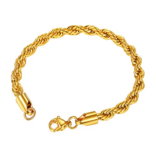 Richsteel Pulsera de Oro Acero 21cm Largo Pulsera Dorada para Hombres Mujeres