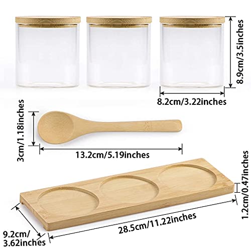 Mdluu Condiment Jars With Bamboo Lids And Spoons, Seasoning Box Set With Bamboo Tray, Spice Containers For Sugar, Salt, Pepper, 300Ml/10Oz, Pack Of 3 #TOP2