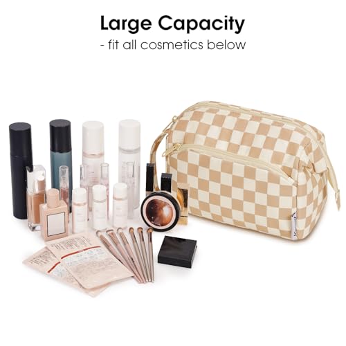 Image of Narwey Travel Makeup Bag Toiletry Bag, Wide Open Cosmetic Bag for Women