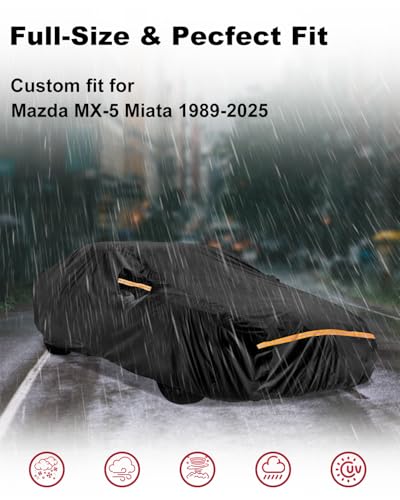 Image of Car Cover for Mazda MX-5 Miata 1989-2025 | Heavy Duty Outdoor Full Exterior Cover | Sun, Rain, UV, Dust, and Snow Protection with Door Zipper (Black)