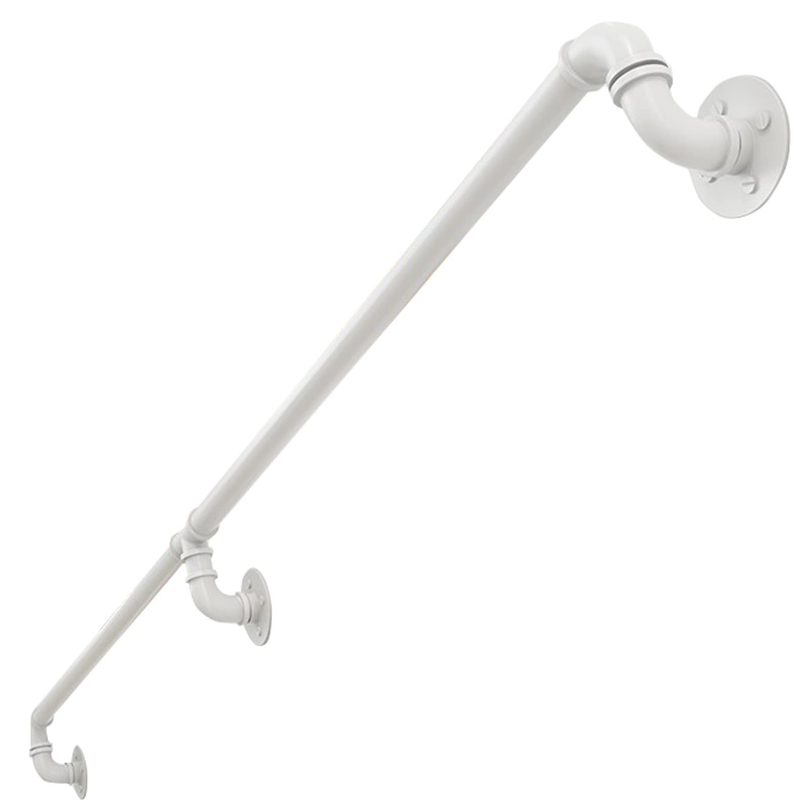 Meiiron White Stair Handrail, Grab Bar Kit Segmented Installation, Round Tube Galvanized Industrial Iron Hand Rail For Indoor Stairs Wall Mount Support Baluster - Pipe Handrail (Size : 490Cm(16Ft))