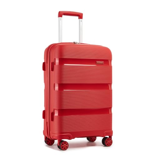 Image of Kono Carry On Luggage 24 Inch Checked-Medium Hard Shell Travel Trolley 4 Spinner Wheels Lightweight Polypropylene Suitcase with TSA Lock, Red
