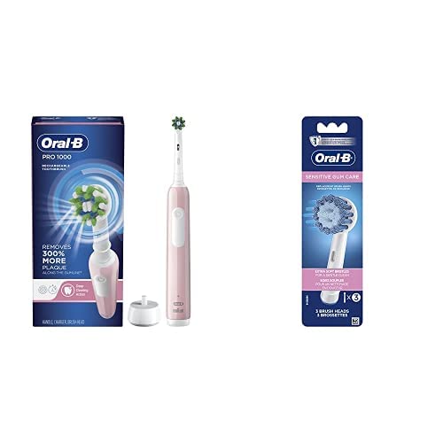 Oral-B Pro 1000 CrossAction Electric Toothbrush, Pink, Powered by Braun with 3 Replacement Brush Hea