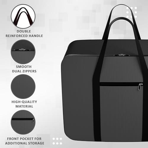 Image of Kuber Industries Storage Bag | Clothes Storage Bag | Rexine Underbed Storage Bag | Wardrobe Organizer for Blanket-Comforters | Foldable Attachi Bag with Handle | Black Patti | Large | Grey