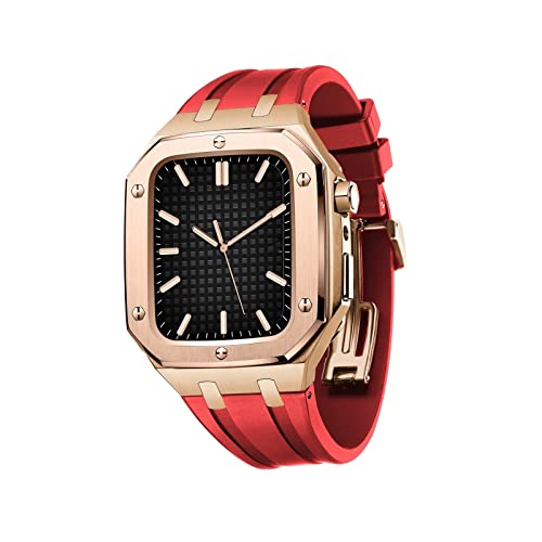 Coque en métal pour Apple Watch 7 45 mm bracelet silicone iWatch 6 5 4 SE 44 mm homme