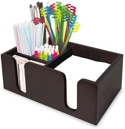 Bar Caddy/Bar Condiment Caddy Organizer with Compartment of Napkin Holder & Straw Holder - Black Color (6 Compartments)