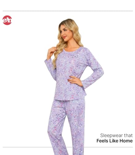 Image of ENJOYNIGHT Womens Pajama Set Cotton Pjs Long Sleeve Sleepwear with Pockets