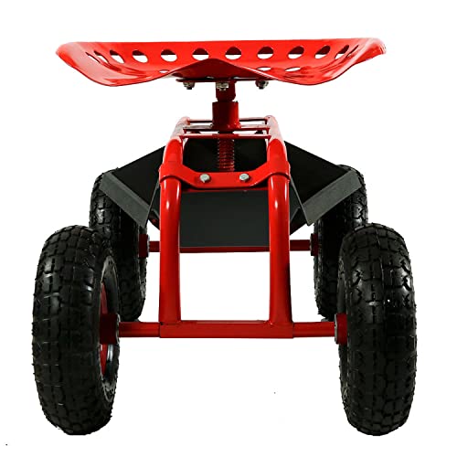 Sunnydaze Rolling Garden Cart Scooter With Wheels And Tool Tray, 360 Swivel Seat, Red #TOP7