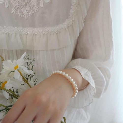 FORUBUS 1920s Flapper Style Faux Pearl Stretch Bracelet – 1/3/4 Rows White Pearl Bracelet - Elegant Bridal Wedding Jewelry- Party Prom Jewelry2