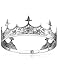 Coucoland Mens Vintage King Crown Antique Silver Royal Tiara Crown Adjustable Full Round Birthday King Crown Tiara for Prom Costume Party (Silver)