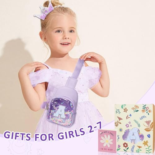 Image of COSHAYSOO Personalized Graduation Birthdy Gifts for 2 3 4 5 6 7 Year Old Daughter Little Girl Kids, Small Purple Sling Bag Crossbody Purse for Preschool Kindergarten Toddler Child Initial Letter A