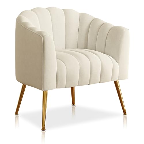Image of Dewhut Oversized Pumpkin Couch Accent Chair, Modern Comfy Velvet Upholstered Barrel Chairs, Luxury Single Sofa Armchair for Living Room, Waiting Room, Office and Vanity, (Beige)