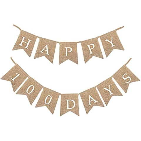 Aabellay Happy 100 Days Banner Baby Shower Bunting Garland Banderas de arpillera Cover
