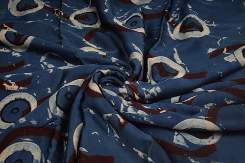 Image of Ethnics of Kutch Womens's Ajrakh Modal Silk Natural Dye Hand Block Print Unstitched Kurta Fabric