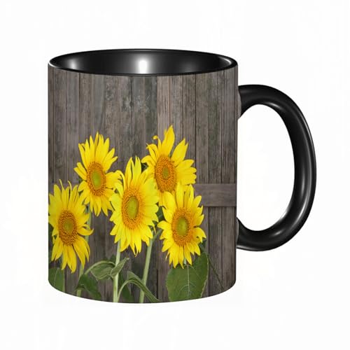 Image of QFSDGY 11oz Ceramic Coffee Mug,Special Christmas Sister Gifts,Funny Xmas Tea Coffee Cup,Tea Mug,Sunflower, Hand Drawn Textured Sunflower,Valentines,Anniversaries