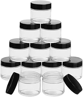BELLE VOUS Round Clear Glass Jars with Black Screw Top Plastic Lids (12 Pack) - 60ml / 2oz Empty Cosmetic Containers - Pots for Travel, Creams, Lotions, Ointments, Makeup and Essential Oils