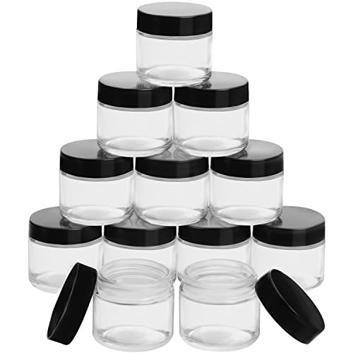 Belle Vous Runde Glastiegel mit Schwarzem Schraubdeckel aus Plastik (12 Stk) - 60ml Creme Tiegel Leer - Salbentiegel Glas zum Reisen, für Creme, Lotion, Salbe, Makeup und Ätherische Öle