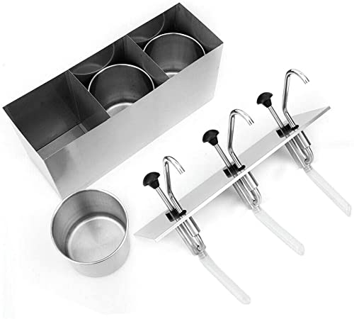 Dispenser per salse, in acciaio inox, 3 x 4 l, ideale per servire ketchup, maionese, senape e sugo