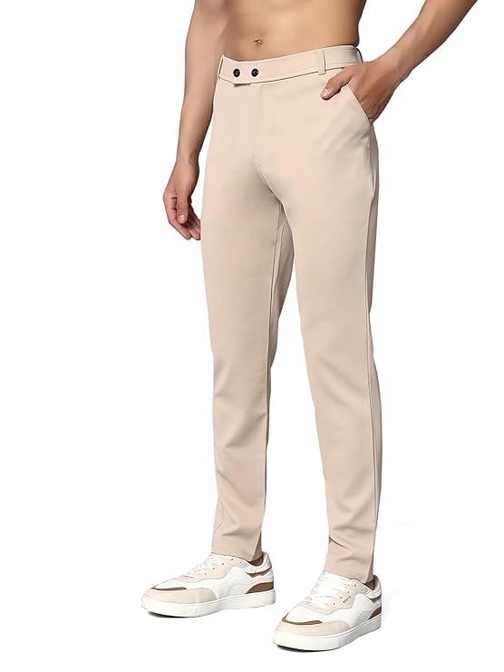 Image of Mehrang Men's Slim Fit Formal Trousers, Black, Regular Waist with Side Pockets