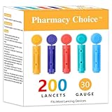 Pharmacy Choice Blood Lancets,Twist Top Lancets for Lancing Devices,200 Count ，30 Gauge Diabetes Lancets for Blood Glucose Testing,Multicolored