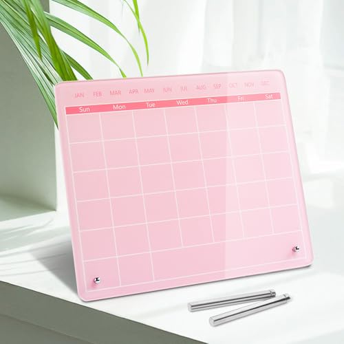 Marribol Calendar Dry Erase Board 12X10 Acrylic Desk Calendar with Stand Pink Dry Erase Board for Home Office School