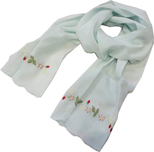 [WEDGWOOD] [ウェッジウッド] レディース ロングハンカチ 薄手ストール ワイルドストロベリー 刺繍 (グリーン)